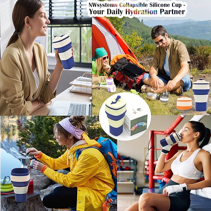 Collapsible Silicone Cup, Safe & Portable, for Hot & Cold Drinks, 18.6 oz (550 ml) - Travel, Camping, Office, and More – Navy Blue