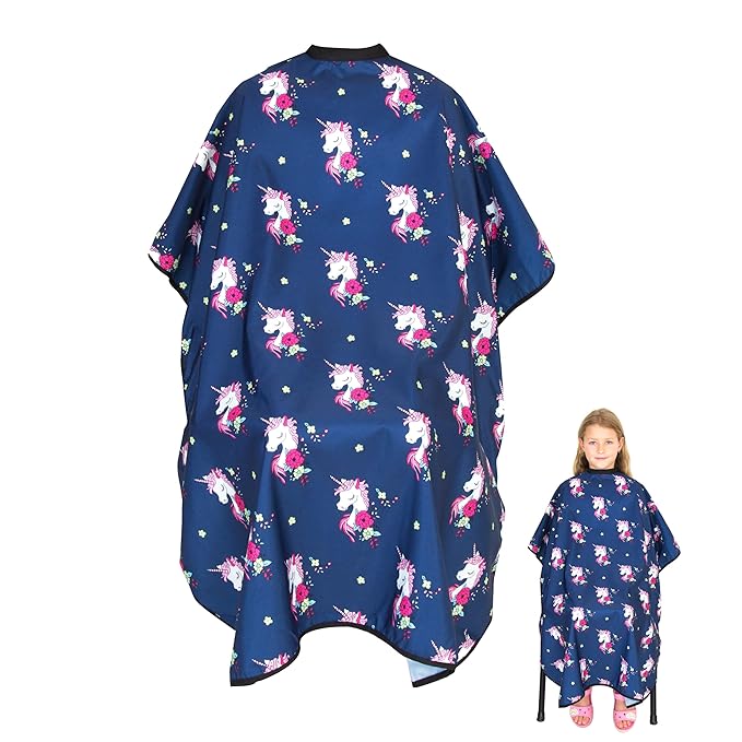 Kids Hair Cutting Cape - Unicorn Print, Water-Resistant Salon Cape with Snap Closure - Lightweight Barber Cape for Children’s Haircuts - Durable Kids Hairdresser Cape for Salon or Home