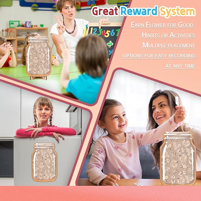 Spring Simple Strokes Reward Jars for Kids-Magnetic Reward System with Colorful Letter Stickers,Behavior Classroom Incentive Jar for Teachers Parents (Mason Jar with Stars, Kids Motivational Tool)