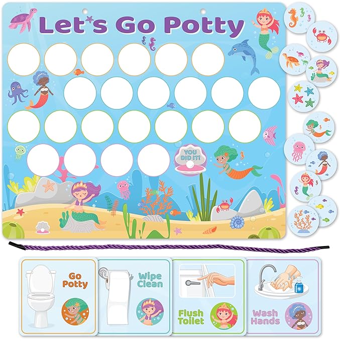 Bright Seed Magnetic Mermaids Potty Chart, Potty Training Chart for Toddler Girls, Sticker Chart for Kids, Potty Training Sticker Chart for Toddlers, Potty Sticker Chart, Potty Training Chart Girls