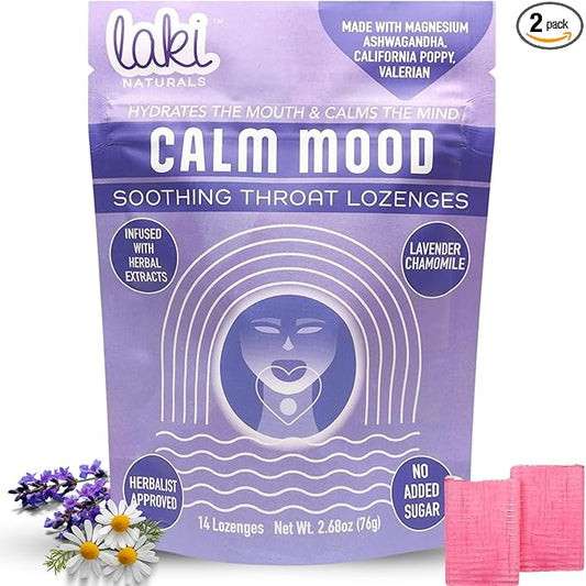 Laki Naturals Lavender Chamomile Calm Mood Functional Herbal Lozenges (2 Pack) Throat & Mood Calming Hard Candies with Magnesium, Ashwagandha, California Poppy & Valerian