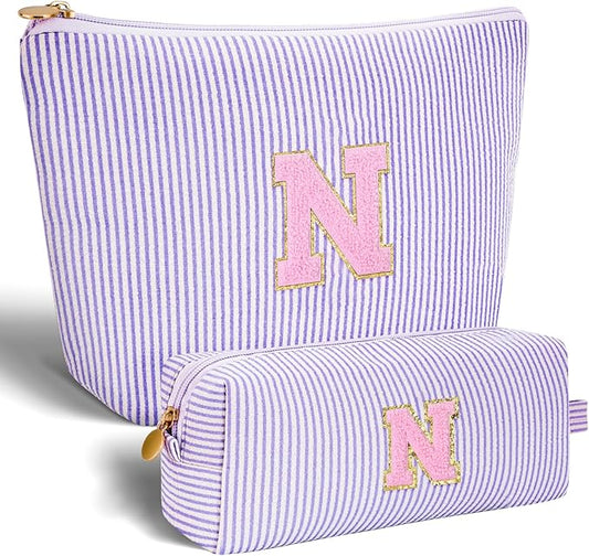 Personalized Makeup Bag for Women Girls - Fashion Cosmetic Bag Trendy Travel Toiletry Bag with Initials Letter - Teen Gifts - Lavender,N