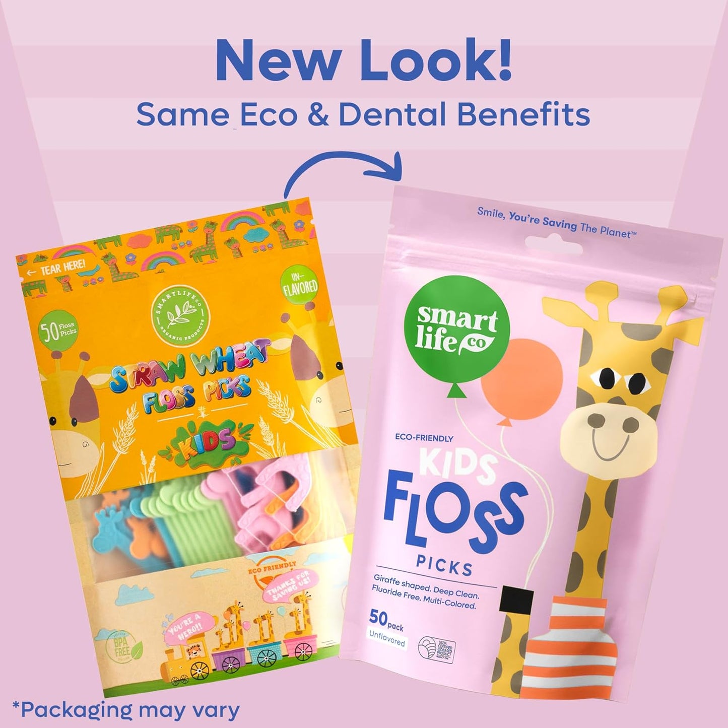 SmartLifeco Eco-Friendly Kids Flossers (100ct) - The Original Straw Wheat Dental Floss Picks For Children, Fluoride & PFA Free, Toothpick Flossing Sticks For Toddler Teeth, No Shred Thread, Unflavored