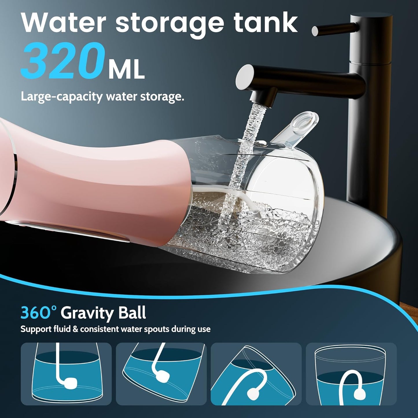 Water Flossers for Teeth, Electric Floss for Adults, Water Dental Picks for Teeth Cleaning and Flossing, Portable Flossers for Travel Size, Travel Bag and 4 Tips, IPX7 Waterproof - Black