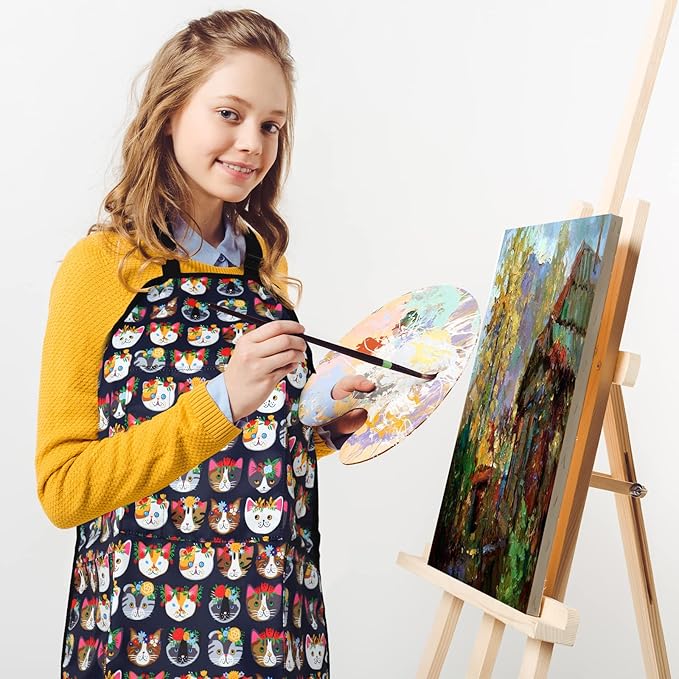 FreeNFond Kids Apron Adjustable Child Apron with 4 Pockets for Baking Painting