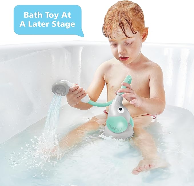 Yookidoo Baby Bath Shower Head - Elephant Water Pump with Trunk Spout Rinser - Control Water Flow from 2 Elephant Trunk Knobs for Maximum Fun in Tub or Sink for Newborn Babies