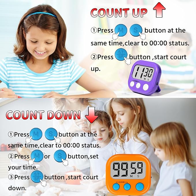 Classroom Timers for Teachers Kids Large Magnetic Digital Timer Teacher Supplies 2 Pack-Orange Purple