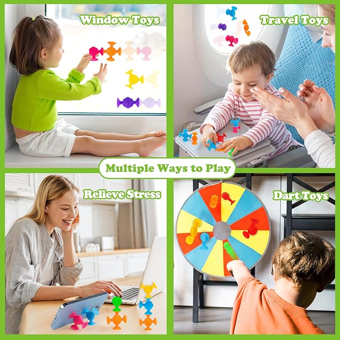 Toddler Textured Suction Cup Toys, 40 PCS Kids Bath Toys Ages 4-8, Sensory Sucker Toy for Baby Age 3, Travel Window Shower Bathtub Toy, Montessori Stress Release Ideal Gifts for Boys Girls