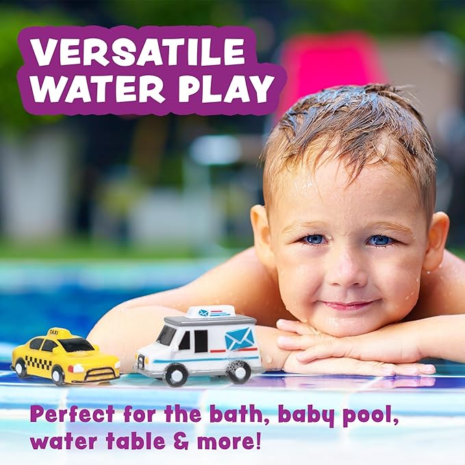 Tub Works® Vehicles™ Bath Cars Mold Free Bath Toys, 6 Pack | Sealed, No Hole Bath Toys Design Keeps Moisture Out | Soft, Squeezable & Float on Water | Fun Baby & Toddler Bath Toys | City Car Bath Toys