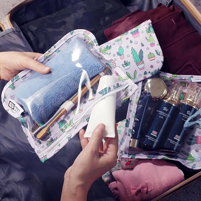 TSA Approved Toiletry Bag, Set of 3 Clear Travel Toiletry Bag Quart Size Zipper Travel Pouch, Waterproof Makeup Cosmetic Bag for Women Men Kids Toiletries Carry on, Dinosaur