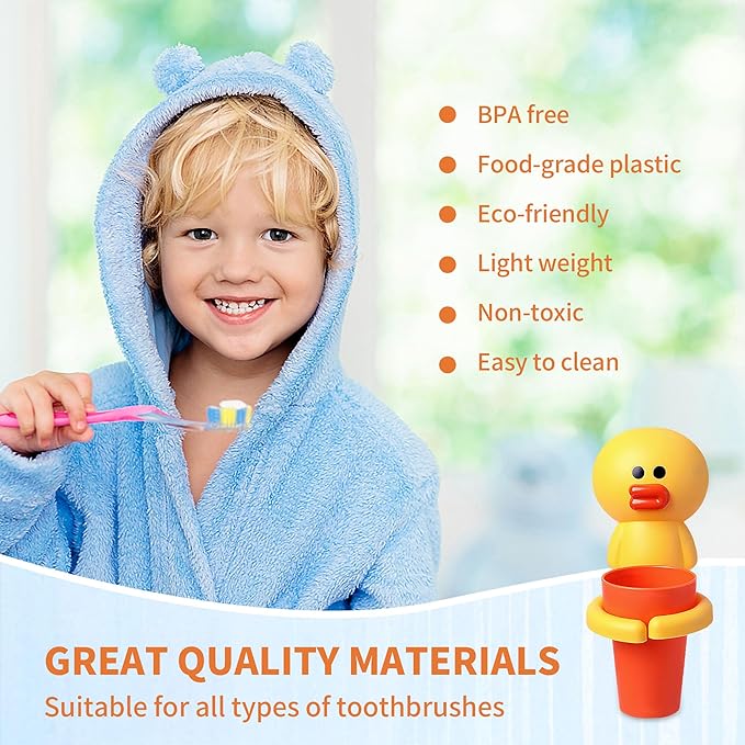 Kids Toothbrushes Holder Animal Tooth Cup Holder Wall Mounted Sucker Toothpaste Storage Set Cute Household Toothpaste Rack Mouthwash Cup Rack for Children,No Punching Shelf Bracket with Cup