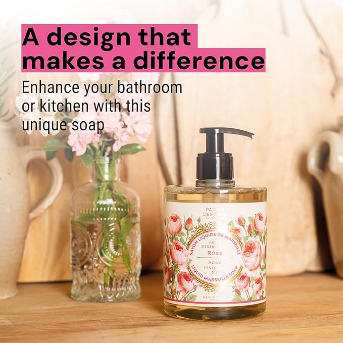 Panier des Sens Moisturizing Hand Soap - Rose Floral, Feminine Fragrance - French Traditional Savon de Marseille Soap - Refillable Kitchen & Bathroom Soap - 16.9 Fl.oz Liquid Hand Wash 97% Natural