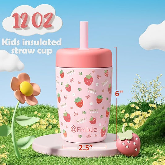 Fimibuke Kids & Toddler Cups Spill Proof, 12 OZ Capybara Insulated Sippy Cups for Toddlers Boys Girls, Toddler Straw Tumbler, Stainless Steel Kids Water Bottle with Twist Lids & Silicone Straw, 2 Pack