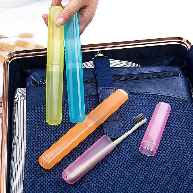 32 Pcs Toothbrush Travel Case, Portable Travel Toothbrush Holder 7 Colors Transparent Frosted Plastic Toothbrush Protector Cover, Classroom Pencil Case for Traveling, Camping, Home, School, Business