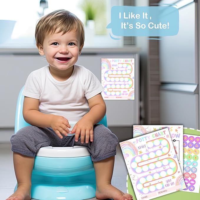 Potty Training Chart, 10 Potty Training Reward Chart for Toilet Success, 8"x10" Boho Rainbow Routine Calendar with Stickers for Toddler Girls - A11