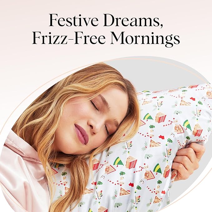 Kitsch x Elf Periwinkle Christmas Satin Pillowcase with Zipper for Hair & Skin, Softer Than Silk Pillow Cases Queen, Wrinkle-Free, Smooth and Cooling Satin Pillow Covers, Queen/Standard Size (19x26)