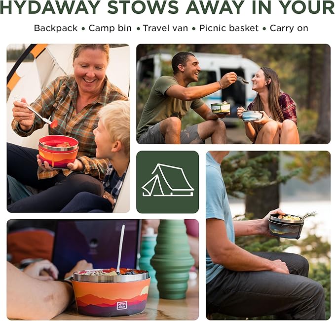 HYDAWAY 1-Quart Collapsible Insulated Bowl with Lid - BPA-Free, Leak-Resistant, Space-Saving Camp Bowl - Ideal for Hiking, Travel & Outdoor Meals