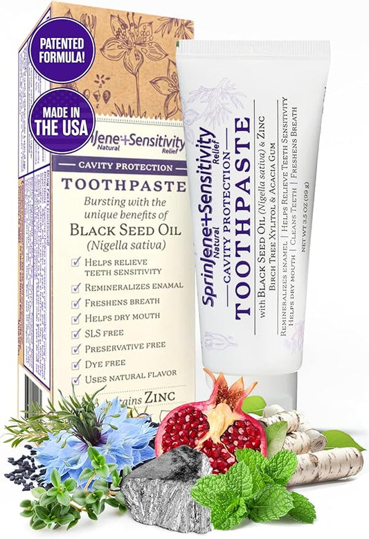 SprinJene Natural Sensitivity Relief, Fluoride Toothpaste for Sensitive Teeth & Gum (1 Pack) + Electric Toothbrush with Wireless Charger & 2 Replacement Heads