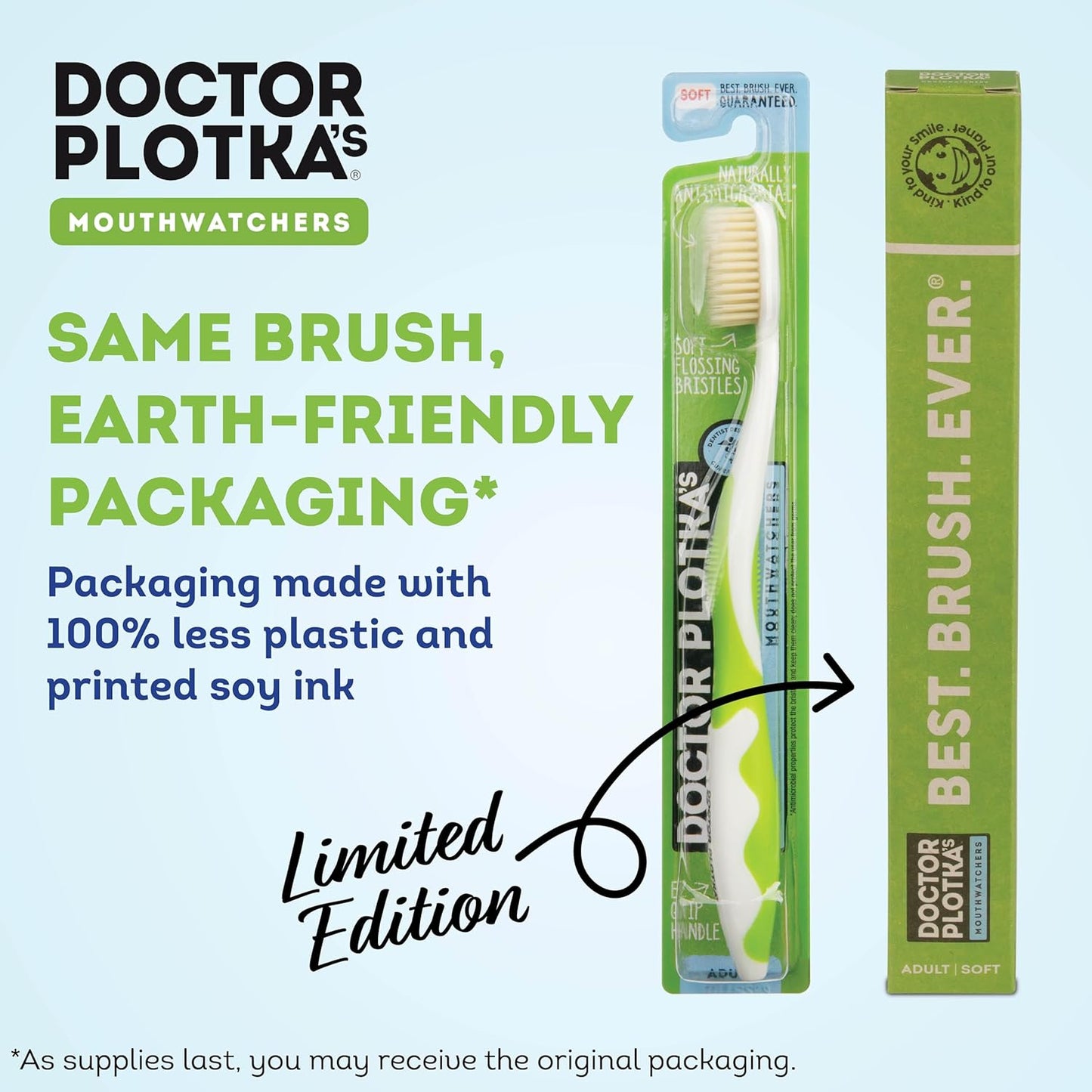 MOUTHWATCHERS Soft Flossing Toothbrushes, Value Pack of 4, Green, Manual Toothbrush for Adults, Ultra Clean, Good for Sensitive Teeth and Gums, by Dr. Plotka's