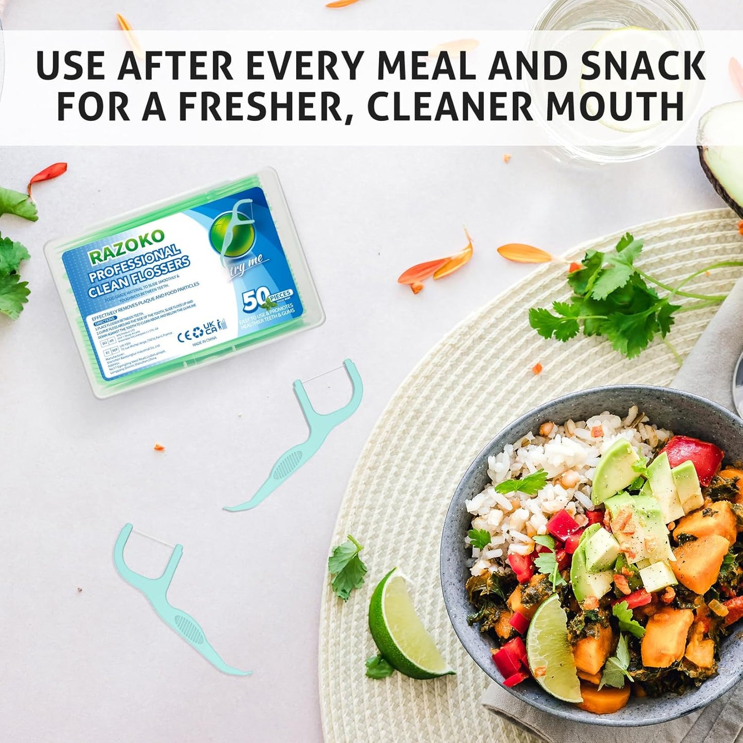 RAZOKO Dental Floss Picks Extra Strong Flosser Pick Toothpicks Fresh Mint 200 Count