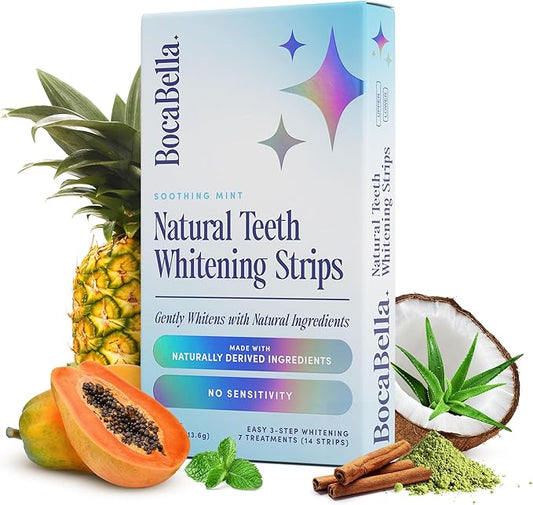 Natural Teeth Whitening Strips – Peroxide-Free, Enamel-Safe & Sensitivity-Free | 7 Treatments | Papaya & Pineapple Enzymes + Coconut Oil | Gentle Daily Stain Removal for a Brighter, Whiter Smile