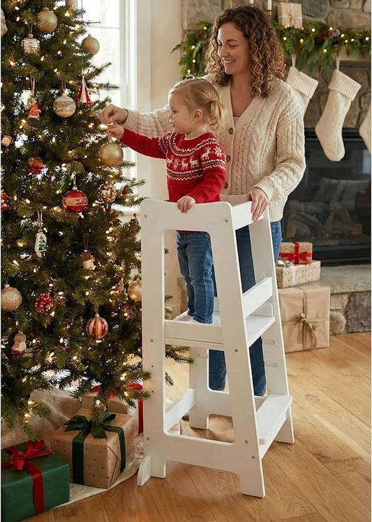 Stepup Baby Toddler Step Stool - Adjustable Height Kids Helper Step Stool, Durable, Non-Slip Platform for Bathroom Sink & Kitchen Counter, Toddler Tower for Exploration and Growth - White