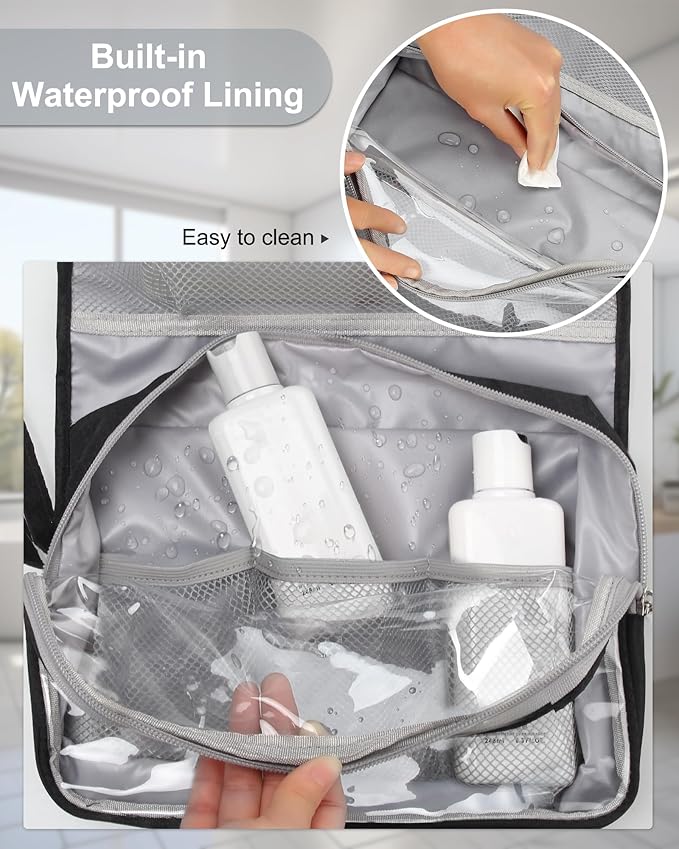 Relavel Travel Hanging Toiletry Bag for Men Women Travel Kit Shaving Bag Waterproof Large Makeup Bag Wash Bag Makeup Organizer Cosmetic Case for Bathroom Shower Black