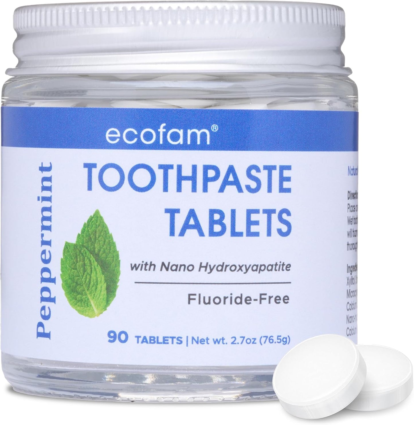 Toothpaste Tablets – Peppermint | Nano Hydroxyapatite Toothpaste Tablets Chewable | Fluoride Free l 90 Tabs