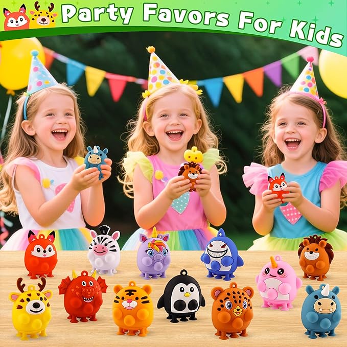 12 PCS Party Favors for Kids, Silicone Animal Pop Fidget Toys with Suction, Birthday Gifts for Boy Girls, Treasure Box Toys, Goodie Bag Stuffers, Prizes for Kids, Pinata Stuffers
