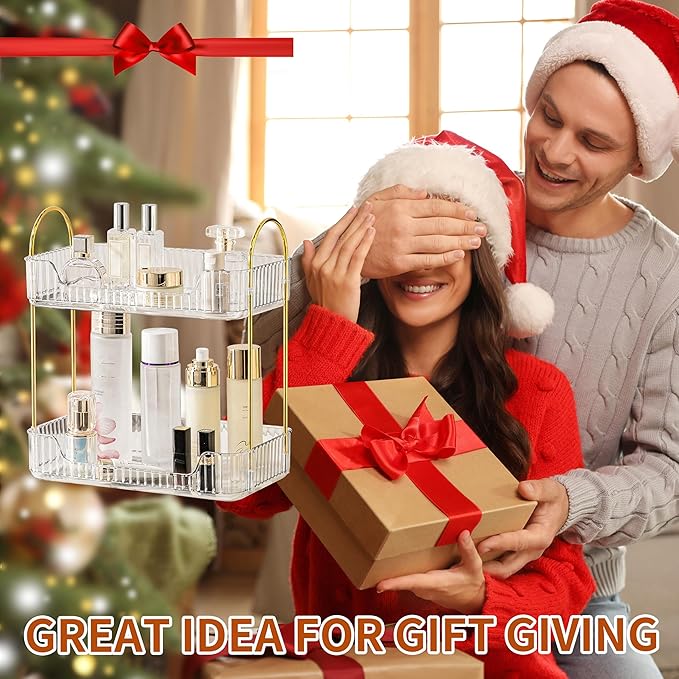 2 Tier Bathroom Organizer Countertop Makeup Perfume Tray Skincare Organizer for Bathroom Dresser Vanity (White)