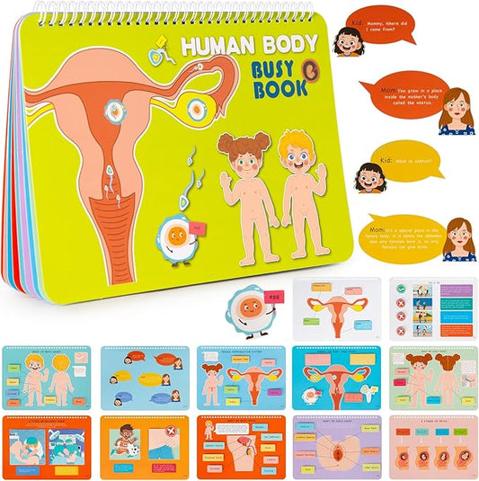 Freebear Montessori Busy Book for Kids, Human Body Anatomy Book for Toddlers, Preshool Kindergarten Learning Activities, Autism Sensory Toys, Gifts for Girls and Boys 4-7 Years- Human Body Procreation