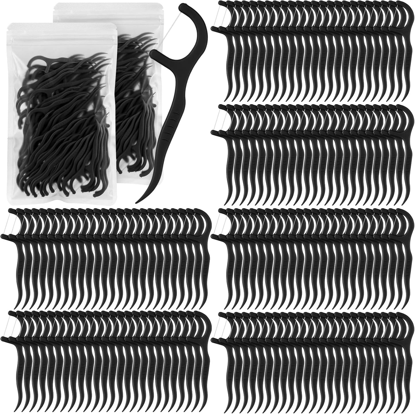 Baderke 600 Count Floss Picks Bulk Dental Flossers Picks for Adults Non Breakable Tooth Picks Flossers Teeth Cleaning Dental for Family Pack Travel(Black)