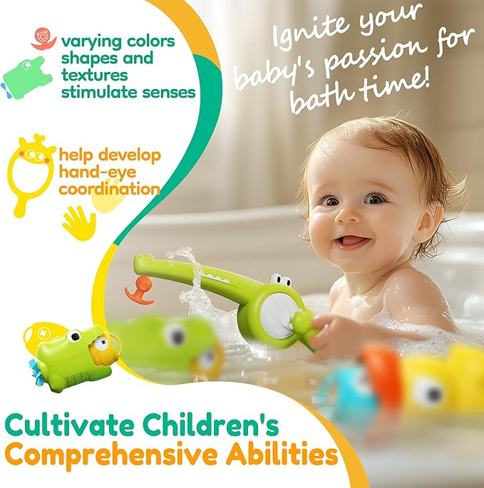 Mold Free Kids Bath Toys - Toddler Fishing Game with Fishing Net, Birthday Gift for Boys and Girls Ages 3-5, Great Water Toy for Bathtub, Swimming Pool, and Beach Fun