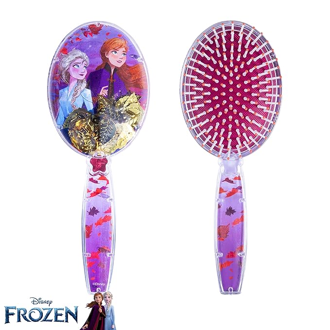 Disney Frozen Hair Brush with Magical Sparkling Leaves Confetti featuring Anna and Elsa for Girls, Purple - Kids Ages 3+