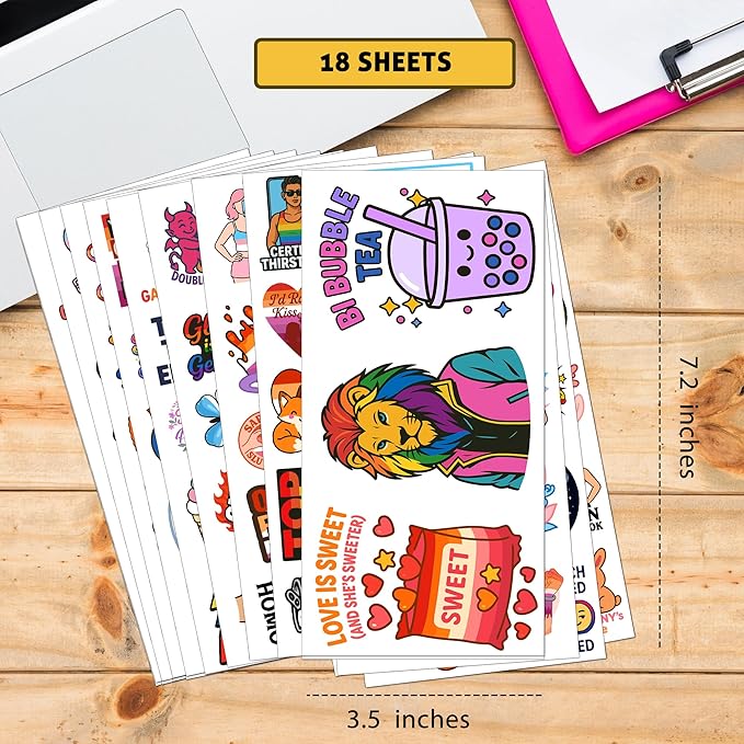 200 Pcs Pride Stickers Rainbow Sticker Mixed Funny Stuff Vinyl Waterproof Decal Decore Laptop Water Bottle Scrapbook Hard Hat Gift for Men Boy Birthday