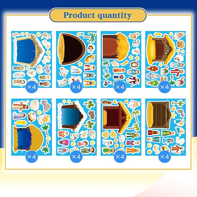 Christmas Nativity Stickers for Kids, Make a Nativity Scene Kit, Jesus Birth Stickers, Christmas Crafts for Kids, Christian Religious Bible Scene Party Favor Home Classroom Activity