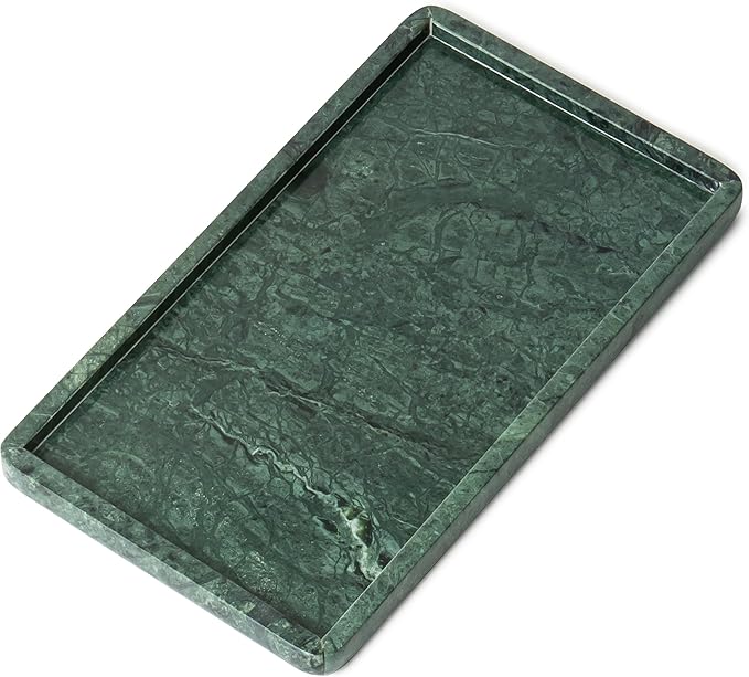 Cork & Mill Green Marble Tray for Bathroom Countertop, Kitchen Counter, or Catchall - 13" x 7½" Large Vanity Tray for Skincare or Perfume - Handcrafted Natural Marble Stone Organizer