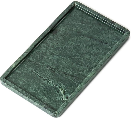 Cork & Mill Green Marble Tray for Bathroom Countertop, Kitchen Counter, or Catchall - 13" x 7½" Large Vanity Tray for Skincare or Perfume - Handcrafted Natural Marble Stone Organizer