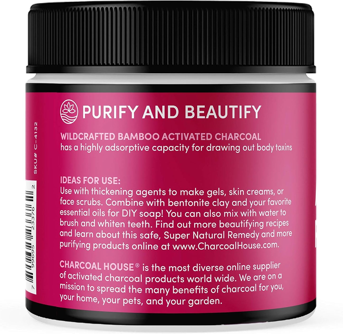 Charcoal House Activated Bamboo Charcoal Powder Food Grade - Beauty & Cosmetics - Use in Skin Care, Body Scrub, Facial Cleanser, Face Wash and More - Great for Teeth & Soap Making - 6 oz