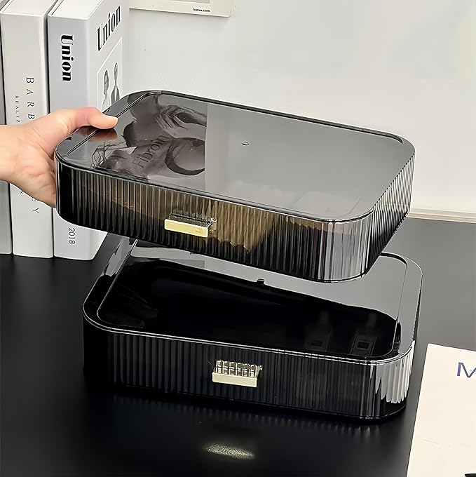 2 Pack Stackable Makeup Organizer with Drawers, Bathroom Storage for Eyeshadow Palettes, Cosmetics, and Beauty Supplies. Ideal for Vanity Counter, Cabinet, Entryway Table, Desk