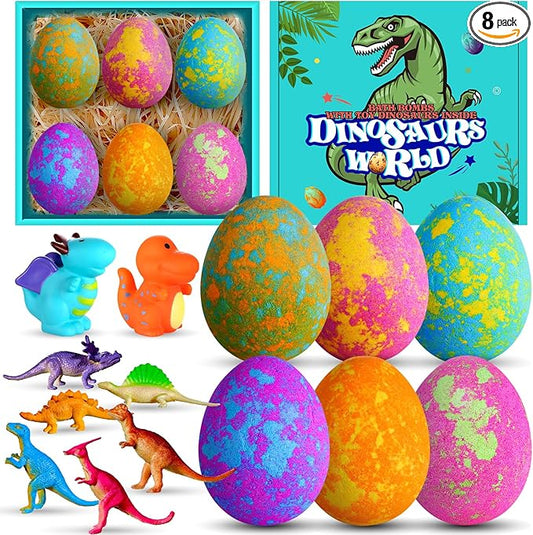Aofmee Bath Bombs for Kids with Dinosaur Toy Inside, Easter Basket Stuffers for Toddler, Handmade Bubble Dinosaur Eggs for Boys Girls Gift Set for Birthday Christmas