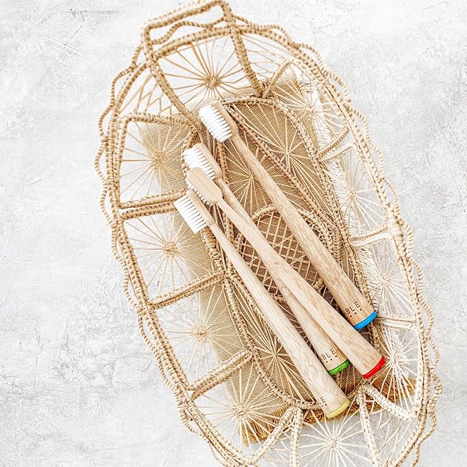 MABLE Bamboo Toothbrush for Adults – Soft Bristle, Compostable Wooden Toothbrushes, Available in 2 Pack and 4 Pack (Soft Bristles (Pack of 4)