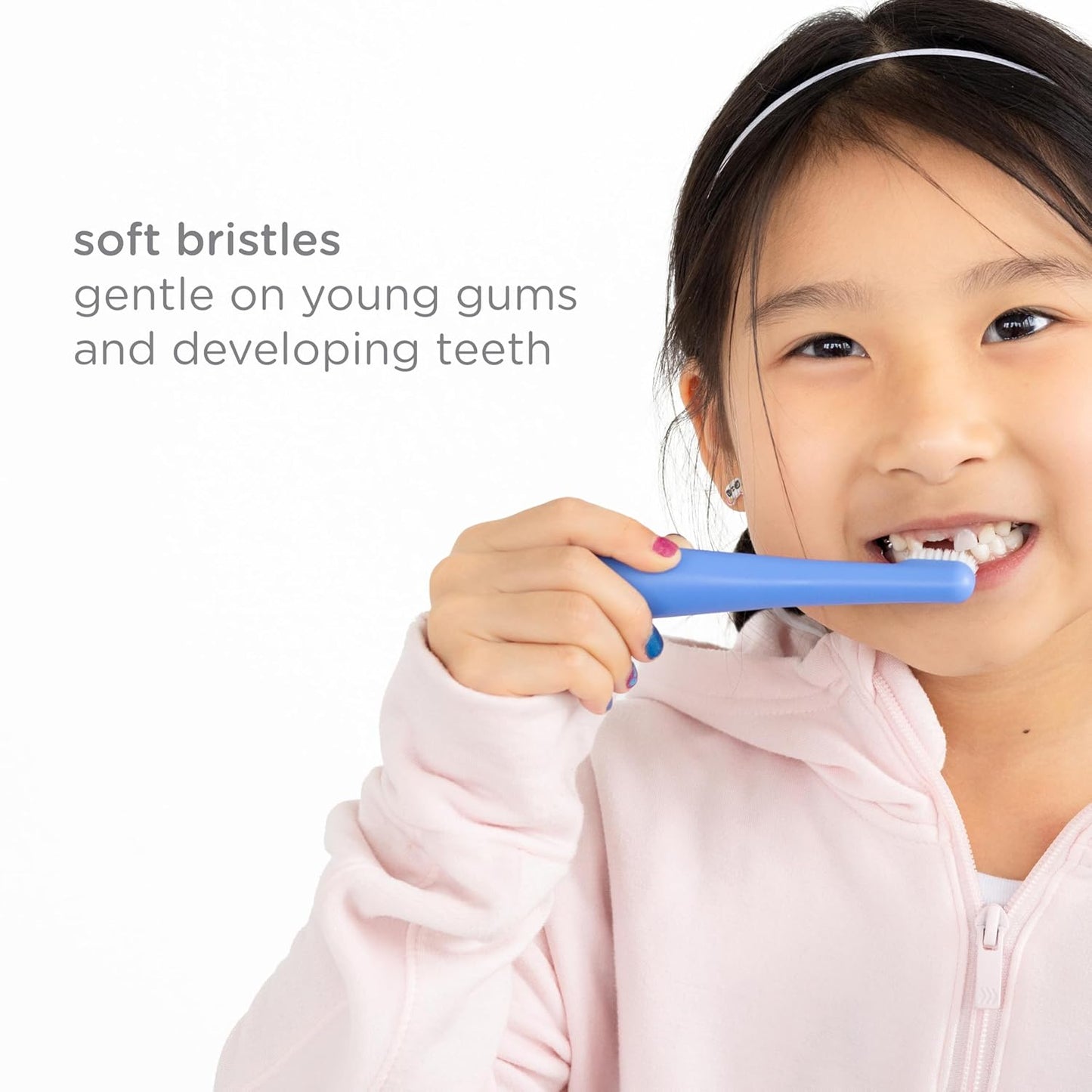 Ubbi Toddler Training Toothbrush Set, Soft Bristled & Gentle Manual Toothbrushes for Baby, Green Zest & Smoothie Purple