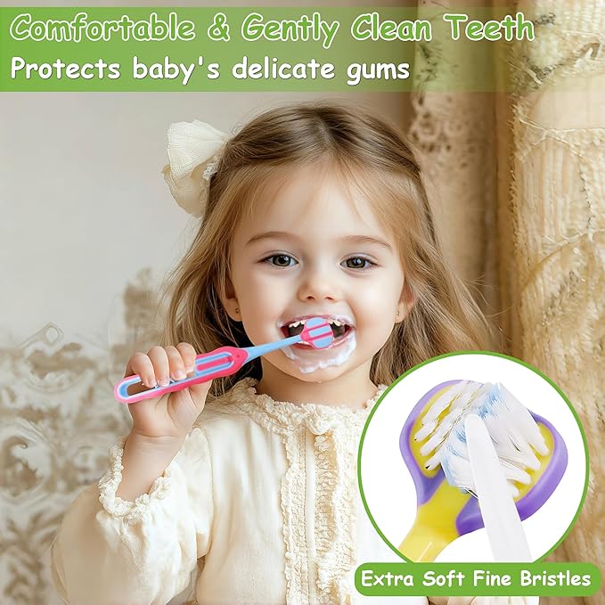Toddler Toothbrush 4 Pack, Soft Baby Toothbrush Efficient 3 Sided Kids Tooth Brush for Ages 1-12 Years, Infant Training Tooth Brush Complete Tooth and Gum Care, Easy to Grip(Patent)