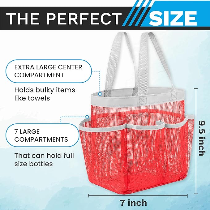 Handy Laundry Mesh Shower Caddy - 7 Pocket Portable Bathroom Organizer Tote for Travel, Gym & Dorm - Collapsible Small Shower Caddy Bag to Hold Toiletries & Essentials (Pink)