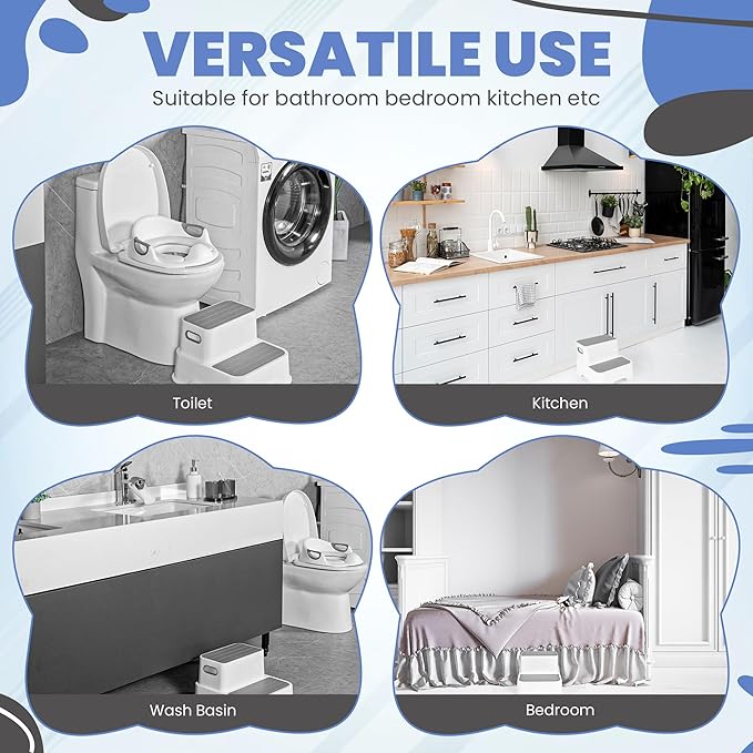 Step Stool, Toilet seat & Faucet Extender for Toddlers with Detachable Step, Non-Slip Floor & Step Pads – Stool Helper for Kids for Kitchen Counter, Bathroom Sink, and Bedroom