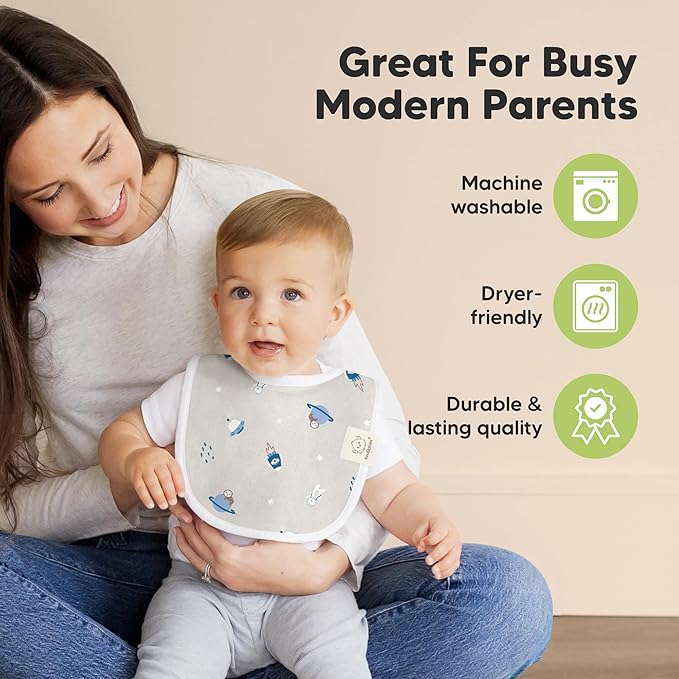 8-Pack Organic Baby Bibs for Boys, Girls - Soft Cotton Drooling and Teething Bibs for Baby Girl & Boy, Extra Absorbent, Easy To Clean & Put On for Toddler, Newborn, Infant 0-24 Months (Cosmo)