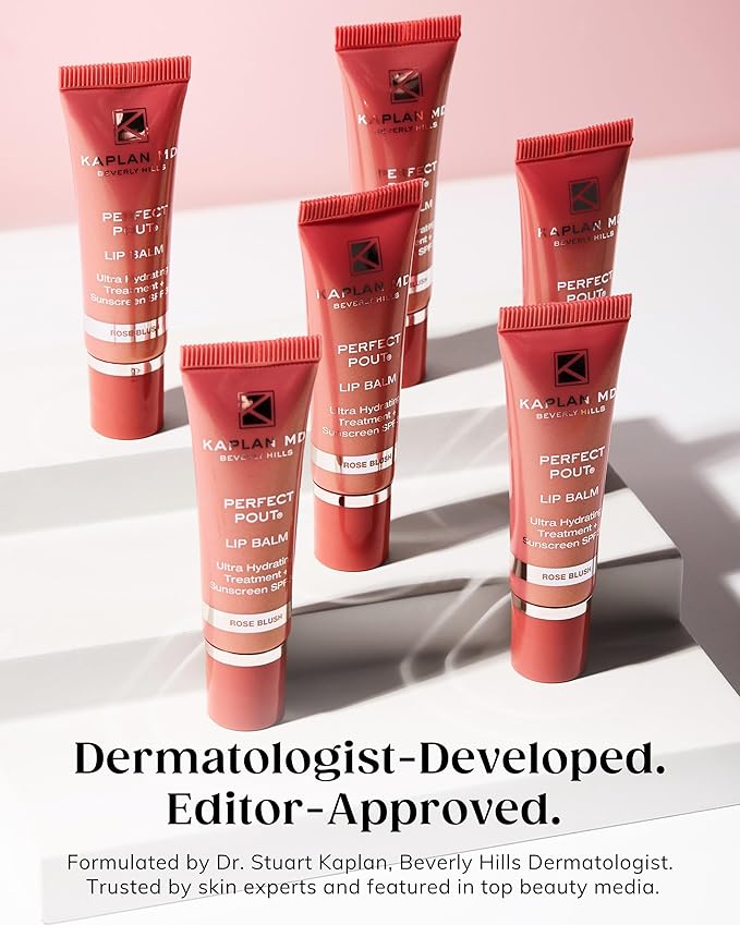 KAPLAN MD Perfect Pout SPF Lip Balm - Ultra Hydrating Lip Treatment for Dry, Chapped Lips - Sunscreen SPF 30 - Smooths Fine Lines - Glossy Finish - Non-Sticky Texture - Pink Peony