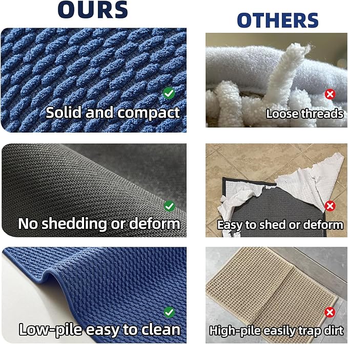 Large Bathroom Rugs Non Slip Washable Bath Rugs Super Absorbent Bathroom Rug Thin Quick Dry Low Pile Bath Mats, Navy Blue 36"x60"