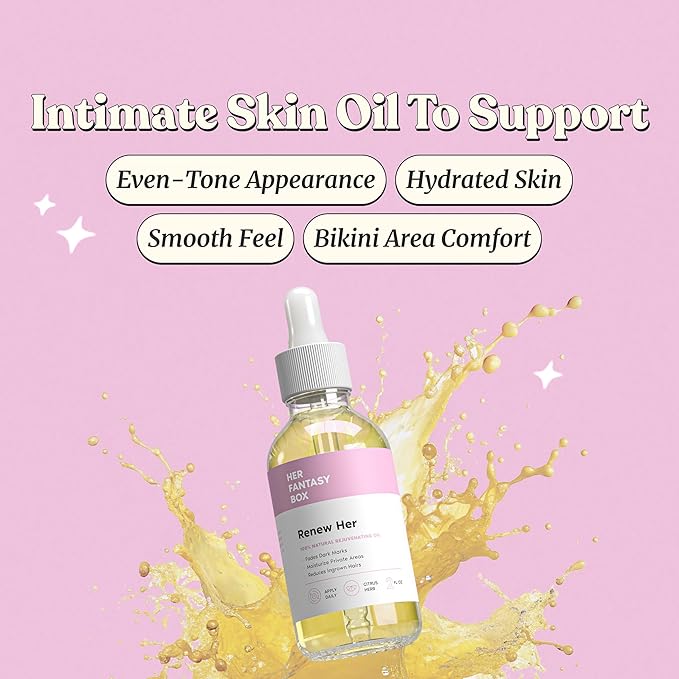 Her Fantasy Box Renew Her | Natural Rejuvenating Yoni Oil for Dark Spots, Ingrown Hair, and Skin Brightening - Nourishing, Moisturizing Formula for All Skin Types